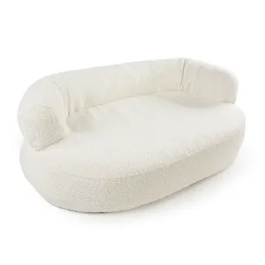 Cama de espuma viscoelástica de alta calidad para perros, sofá, cabeza de cuello suave, refuerzo Boucle, camas para mascotas para gatos de interior muy grandes