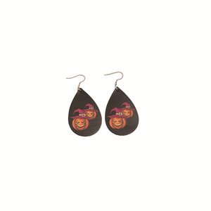 Tsunami Jewelry Halloween Christmas Printed PU Teardrop Drop Earrings For Women Party Fashion - Product Image 5