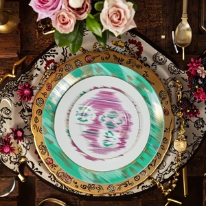 Vente en gros de 10 pouces plaqué or en porcelaine osseuse service de table de luxe assiettes rondes en porcelaine pour 6 personnes usage domestique - Product Image 1