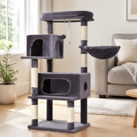 Grand arbre à chat en bois de luxe pour Halloween, 54,5 pouces, avec double niche, griffoir, maison et tour de meubles pour animaux de compagnie