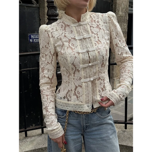 Nuova Camicetta da Donna <span class=keywords><strong>in</strong></span> <span class=keywords><strong>Pizzo</strong></span> Traforato, Stile Vintage, Trasparente, per l'Estate, con Stampa Floreale, Top Elegante per il Lavoro - Product Image 1