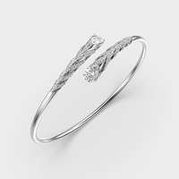 Bracelet ouvert en or 18 carats jaune/blanc/rose avec feuille torsadée et diamant rond cultivé en laboratoire certifié IGI