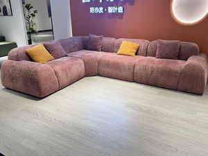 <span class=keywords><strong>Canapé</strong></span> en forme de L en mélange de lin terre cuite, sans ossature, emballé sous vide, résistant aux taches, rembourrage en mousse haute densité, acier inoxydable, pour école - Product Image 4