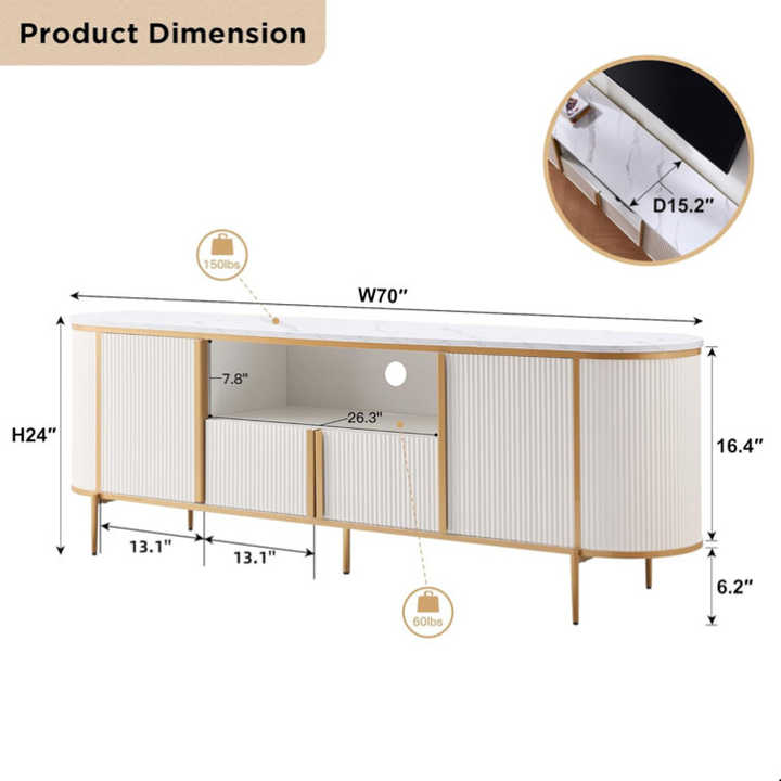 Modern White Marble Top Entertainment Center Wood Furniture Media Unit