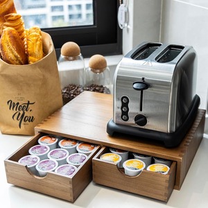 Organisateur de dosettes de café et de thé avec tapis antidérapant en silicone, tiroir de comptoir en bois vintage écologique pour dosettes K-Cup - Product Image 6