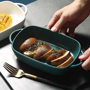 Gâteau <span class=keywords><strong>rectangulaire</strong></span> micro-ondes ustensiles de cuisson en céramique ensemble de dîner assiette de cuisson nordique ustensiles de cuisson en <span class=keywords><strong>porcelaine</strong></span> avec poignée <span class=keywords><strong>plat</strong></span> de cuisson - Product Image 6