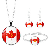 Ensemble de bijoux en argent avec pendentif drapeau du Canada, collier, bracelet et boucles d'oreilles, vente chaude en Europe et en Amérique