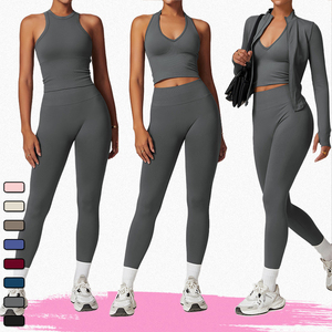 Großhandel Fitness-Sets Benutzer definierte Logo Gym <span class=keywords><strong>Wear</strong></span> Yoga-Kleidung Sport bekleidung Hot Sale Trainings anzüge Nahtlose Active <span class=keywords><strong>wear</strong></span> Yoga-Stoff - Product Image 3