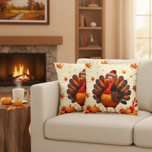 Set di Federe per Cuscini Decorativi 18x18 con Motivi Autunnali: Tacchino del Giorno del Ringraziamento, Foglie d'Acero Arancioni, Zucca Arancione - Product Image 3