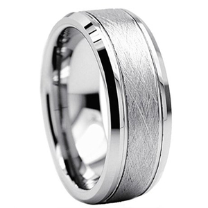 Anello da uomo in carburo di tungsteno lucido, smussato, spazzolato, sfaccettato, con vestibilità comoda - Product Image 4