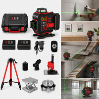 Niveau laser vert haute luminosité avec récepteur, supports magnétiques universels, instrument de nivellement intérieur et extérieur