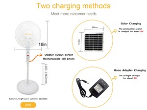16 Inch <b>Stand</b> <b>Fan</b> Oscillating With Extra Bulb Power Bank Solar Powered Rechargeable SLFS1206 Rechargeable Solar Dc Powered Elect - Product Image 1