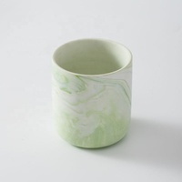 YBH vente en gros de luxe moderne 12 oz conteneurs de bougies pots de bougies en marbre vide en céramique avec couvercles en bois décoration de la maison de noël