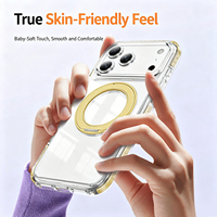 Funda Transparente de Acrílico para iPhone 18, 18 Pro, 18 Pro Max, con Soporte Giratorio de 360°, Carga Magnética, Eje Amortiguador Anticaídas y Protección de Lente