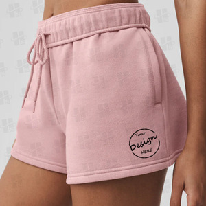 Pantaloncini da donna personalizzati in cotone per allenamento, ricamati su misura, vestibilità rilassata, <span class=keywords><strong>neri</strong></span>, estivi, per corsa e ciclismo - Product Image 3