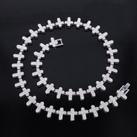 Collar de Cadena Cubana de Aleación con Cruz y Trébol, Incrustaciones de Diamantes, Oro y Plata, para Hombres y Mujeres, Joyería Hip Hop, Accesorios de Moda, Regalo