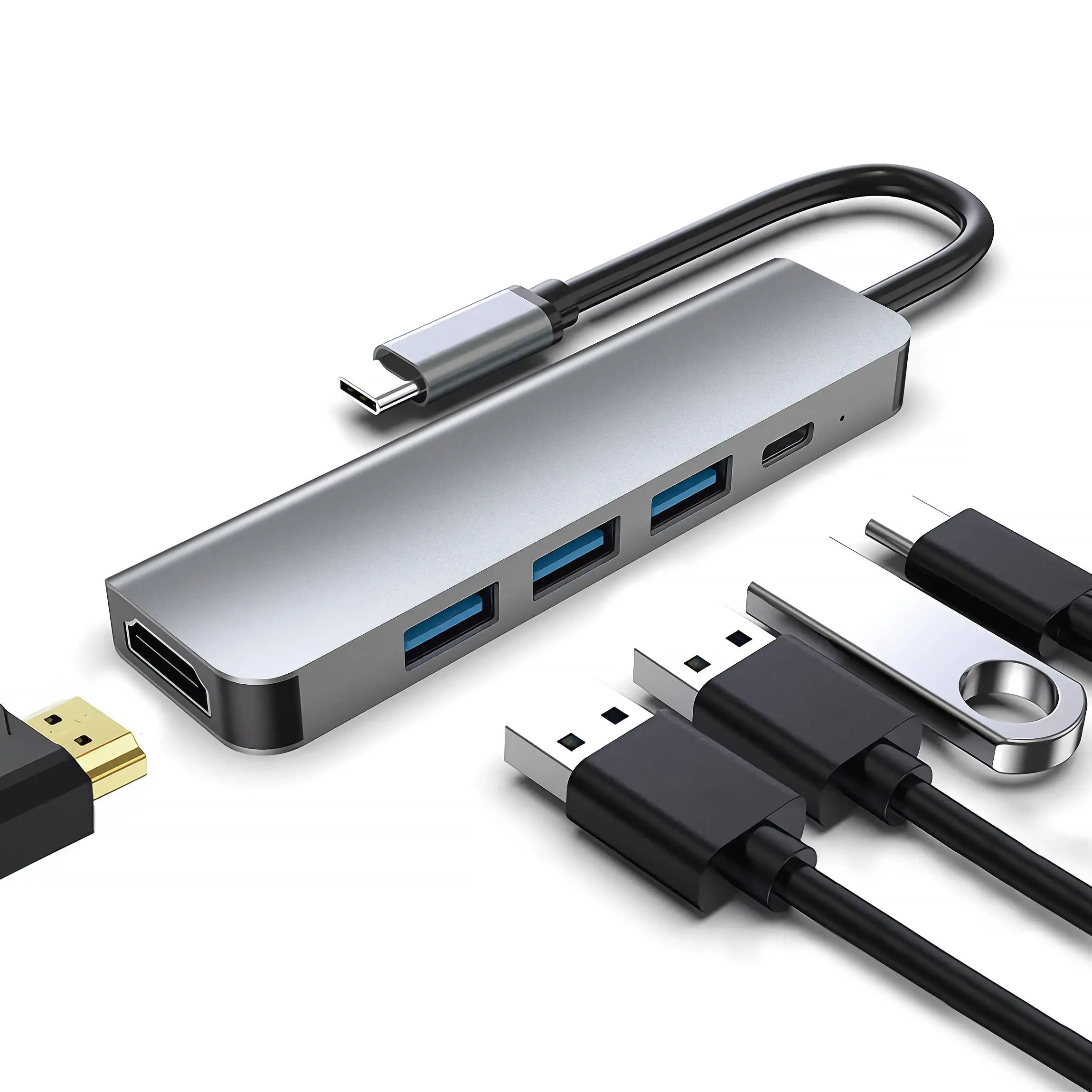 5-in-1 USB C 허브 멀티포트 어댑터: HDMI 4K, USB 3.0 및 USB2.0 포트 * 2, PD, 컴퓨터 노트북용 허브 도킹 스테이션