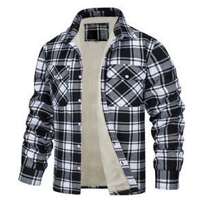 Herren Langarm Stehkragen <span class=keywords><strong>Plaid</strong></span> Flanell Shirt Jacke Button Down <span class=keywords><strong>Polar</strong></span> Fleece gefütterte Jacke - Product Image 3