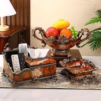 Ensemble d'ornements de table basse en résine époxy sculptée, style art populaire artistique, comprenant une assiette à fruits européenne, une boîte à mouchoirs et une figurine lavable, personnalisable