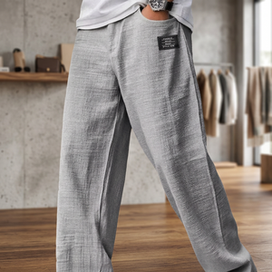 Pantalon décontracté pour homme, coupe droite, taille mi-haute, avec cordon de serrage, style Normcore/Minimaliste, en coton et chanvre, poches élastiques, imperméable et séchage rapide - Product Image 3