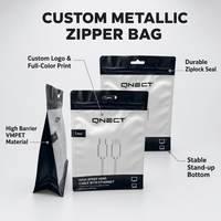 Sac en Mylar mat imprimé avec logo personnalisé, avec fermeture à glissière, pour écouteurs, câbles USB, accessoires informatiques et de projecteur