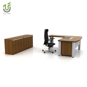 Iultra CEO gỗ màu đỏ <span class=keywords><strong>Veneer</strong></span> bàn điều hành, sang trọng hiện đại hình chữ L bàn văn phòng Ông Chủ, chất lượng cao - Product Image 3