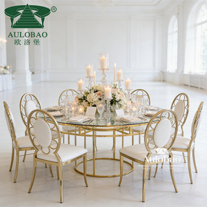 Banquet Hall Round Stainless Steel Glass <b>Mirror</b> Top Dining <b>Table</b> with Modern Design for Wedding Hotel & Outdoor Use - Product Image 2