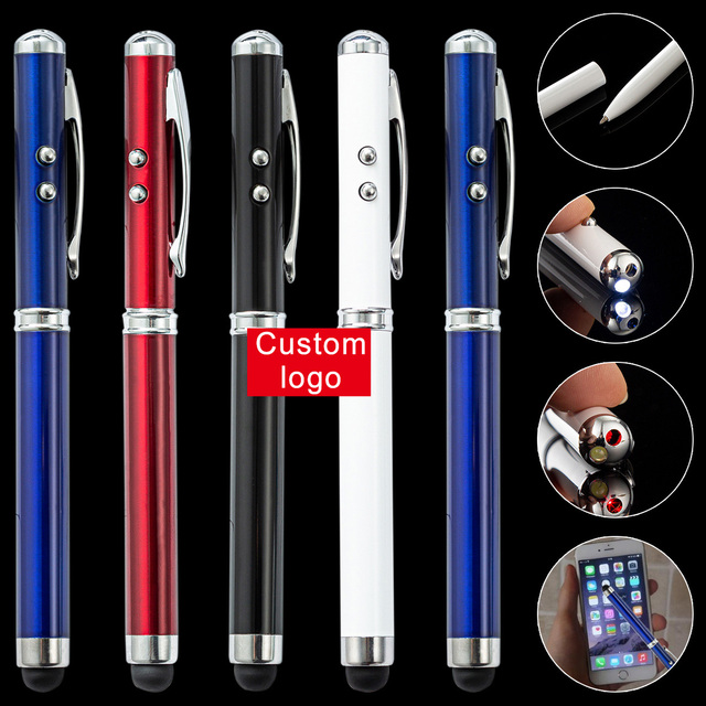 Promotional Office Supplies 0.5mm Black Ink Metal Screen Touch Pen Light LED Infrared Lamp Custom Advertising Pens With Logo