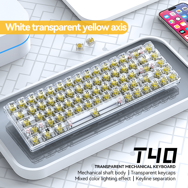 T-WOLF T40透明キーボード68キー黄色軸赤軸メカニカルキーボード