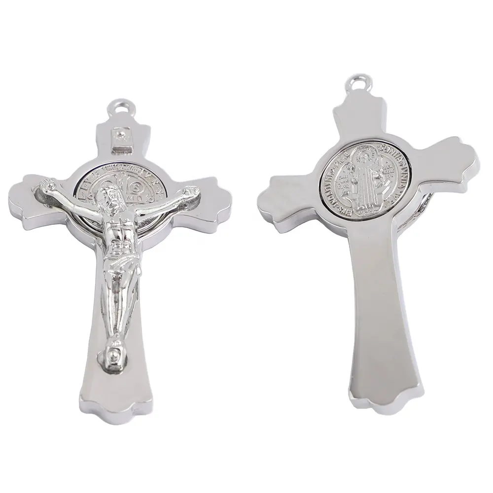 Chất lượng cao Tôn Giáo Saint Benedict crucifix chéo với dây da vòng cổ