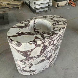 Lavabo de Pedestal Ovalado de Mármol Calacatta Viola, Moderno, Independiente, para Baño de Villa de Lujo Italiana Pura - Product Image 3