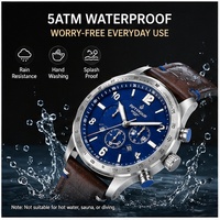 Montre chronographe à quartz pour homme, boîtier en acier inoxydable, verre saphir, bracelet en cuir, lumineuse, étanche, montre de business, vente en gros