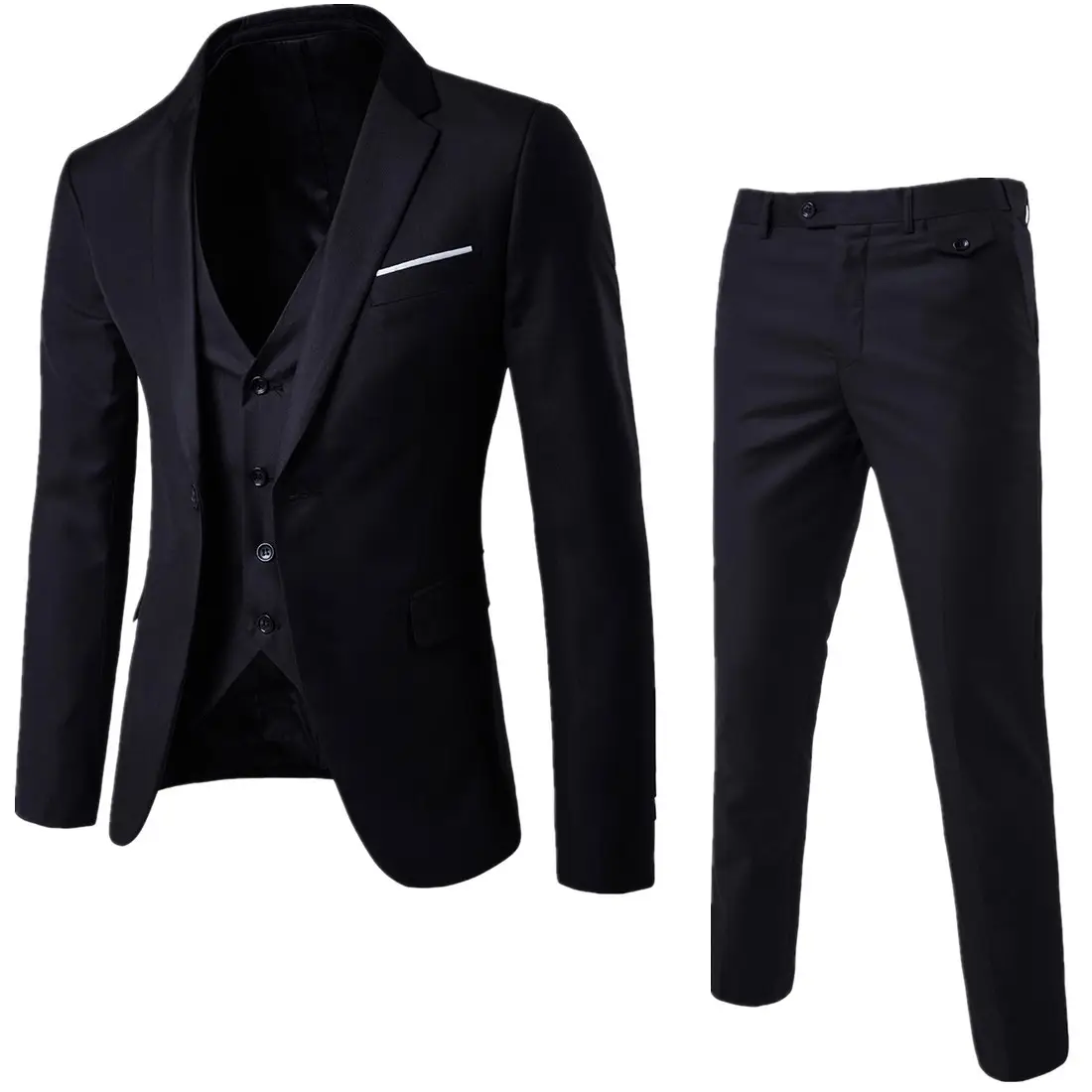 ผู้ชาย Slim Fit สูทแจ็คเก็ต Tux เสื้อกั๊กและกางเกง3ชิ้นชุด