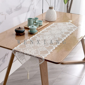 European Style White Lace <b>Table</b> <b>Runner</b> With Tassel For <b>Dining</b> Room 100 Polyester Washable - Product Image 2