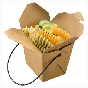 Özel kraft kağıdı Fast Food tek kullanımlık erişte kova konteyner için öğle yemeği ambalaj kutuları götürmek