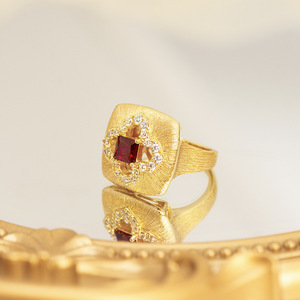 Anillo Retro Italiano con Gema Pulida, Rubí Leb con Círculo Floral, Circonita 5A, Chapado en Oro de 18K, Plata 925, Regalo de Lujo para Socialité - Product Image 4