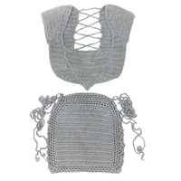 Haut court brillant fait à la main pour femme avec jupe à lacets, cache-maillot de Bikini, jupe en Crochet, dos nu, mini-jupe, ensembles bleu argenté brillant