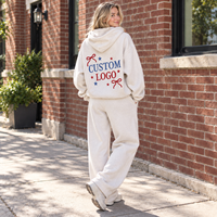 Ensemble 2 pièces surdimensionné personnalisé pour femme : sweat à capuche brodé au dos avec logo personnalisé et pantalon de survêtement large – Survêtement décontracté et sportif