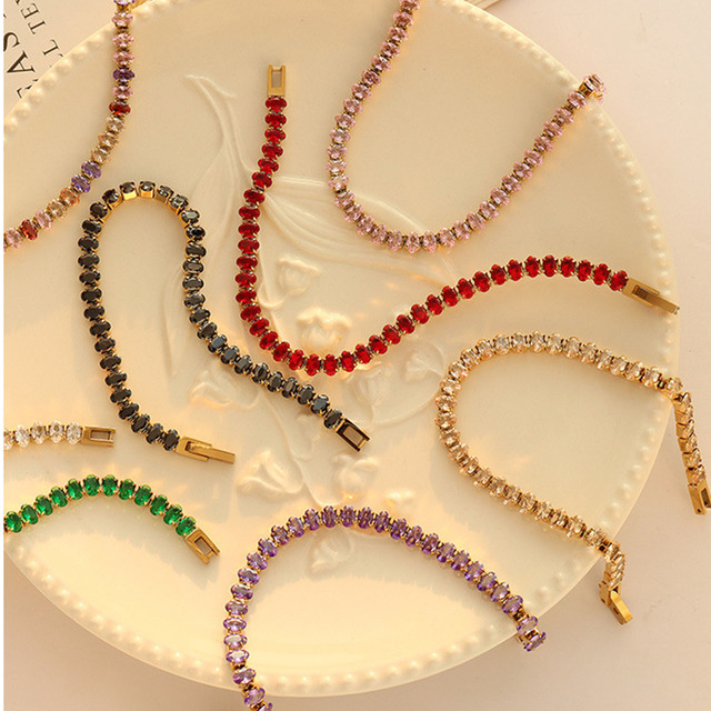Diamond Necklaces Pink Tennis Bracelets Tennis Chain Bracelets Stainless Steel Classic Lab Grown Moissanite Womens in White Gold