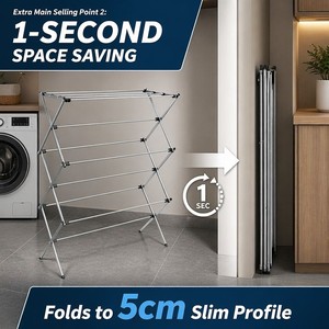 Séchoir à linge pliable robuste en métal antirouille, support <span class=keywords><strong>de</strong></span> séchage vertical pour vêtements, gain <span class=keywords><strong>de</strong></span> place, rangement domestique - Product Image 5