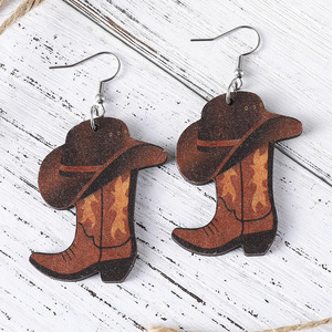 Pendientes de madera respetuosos con el medio ambiente, pendientes de botas vaqueras occidentales para mujer Uionen 130 - Product Image 3