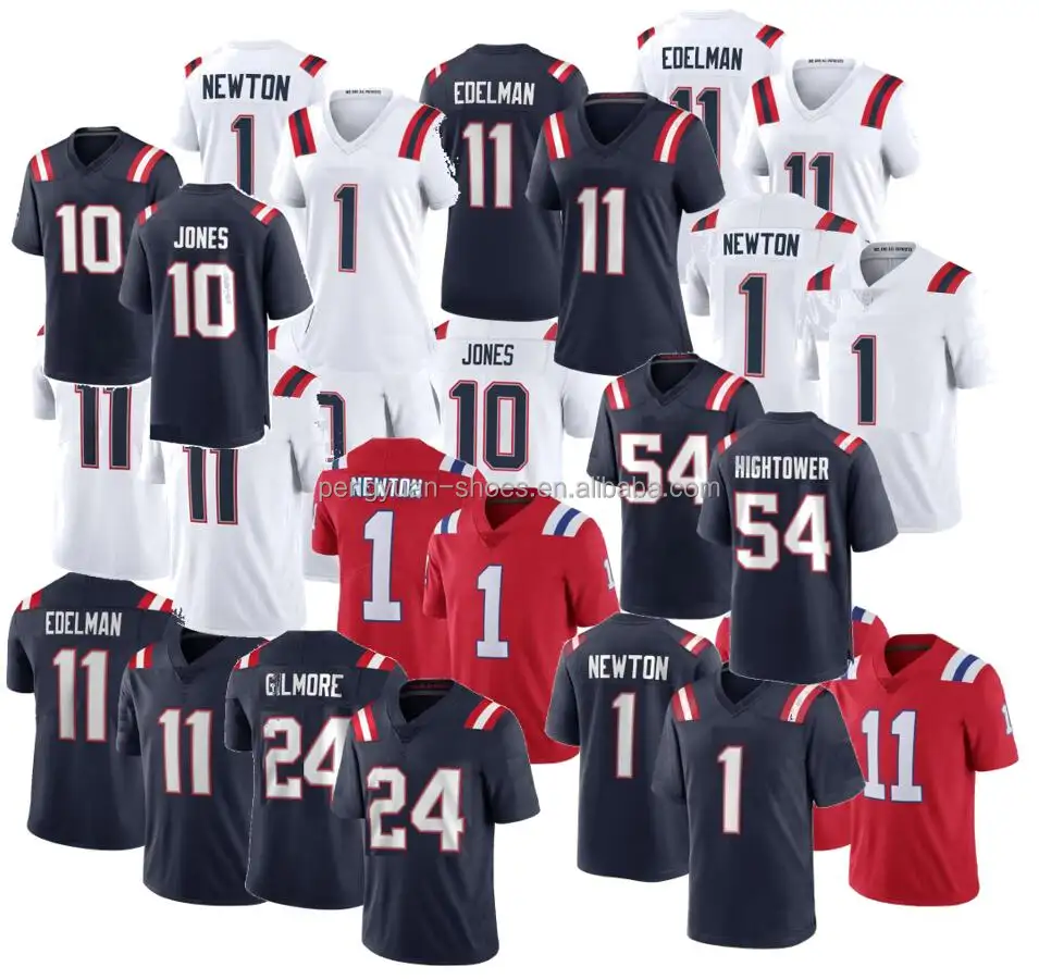 2021 #10 Mac Jones #1 Cam Newton #11 Julian Edelman #24 Stephon Gilmore #54 Hightower Best Stitched American Football Jersey