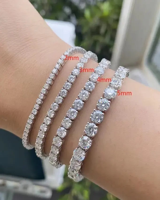 Diamond Tennis Necklace Chain 2mm 3mm 4mm 5mm 16inch- 24inch Moissanite Tennis Bracelet 925 Silver Chain Hip Hop Style For Man