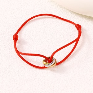 Minimalist Two-tone Interlocking Circle Adjustable Rope Colorful Stainless Steel 3 Rings Satin <b>Bracelet</b> - Product Image 3