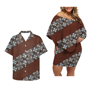 Couples vêtements hommes et femmes rejoignent fête <span class=keywords><strong>tatouage</strong></span> <span class=keywords><strong>polynésien</strong></span> impression conception mode moulante robes décontractées correspondant hommes chemise - Product Image 1