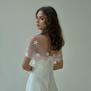 YouLaPan Écharpe de mariée en dentelle, boléro, châle, cape, boléro en maille, châles de mariée, vestes de robe de mariée, boléro à franges, couvre-épaules MG48-P - Product Image 3