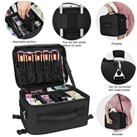 Pour les professionnels, étui de maquillage de voyage détachable à fermeture éclair en nylon noir 2 en 1 de grande taille