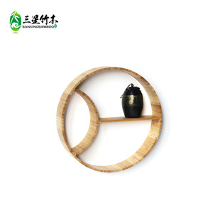 Bamboo hanging round <b>wall</b> <b>shelf</b>, creative round <b>wall</b>-<b>mounted</b> grid <b>shelf</b>, living room decorative <b>wall</b>-<b>mounted</b> frame. - Product Image 4