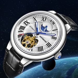 Reloj Mecánico Automático HANBORO para Hombre, Esqueletizado con Flor, Rueda de Equilibrio, Esferas Espaciales, Bisel de Diamantes, Cristal, Puntero Personalizado - Product Image 3