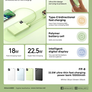 FP-8 22.5W พาวเวอร์แบงค์บางเฉียบ 10000mAh ชาร์จเร็ว พอร์ตคู่ ดีไซน์บางเฉียบ สำหรับ & มากกว่า FP-8 22.5W ชาร์จเร็วสุดๆ P - Product Image 4